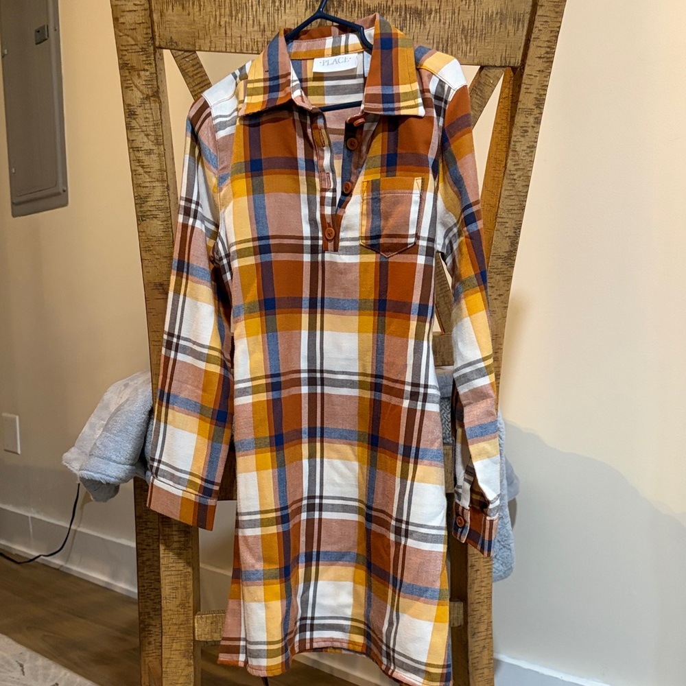 The Children's Place Plaid Dress - Brown, Yellow, White